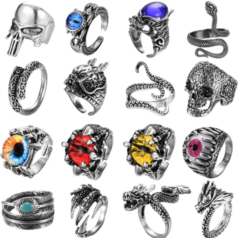 16 Pieces Vintage Punk Rings
